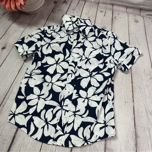 Crewcuts navy White Casual tropical floral hawaiian Button Down Shirt sz 4-5